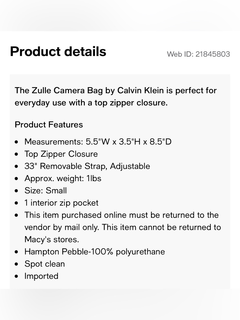 Calvin Klein Tan Pebble PU Leather Crossbody Camera Bag with Adjustable Strap - Picture 7 of 8